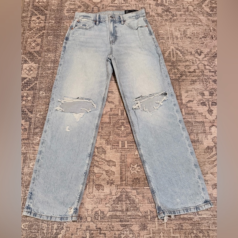 American Eagle Outfitters Light Blue Ex Boyfriend Low Rise Strigid Jeans